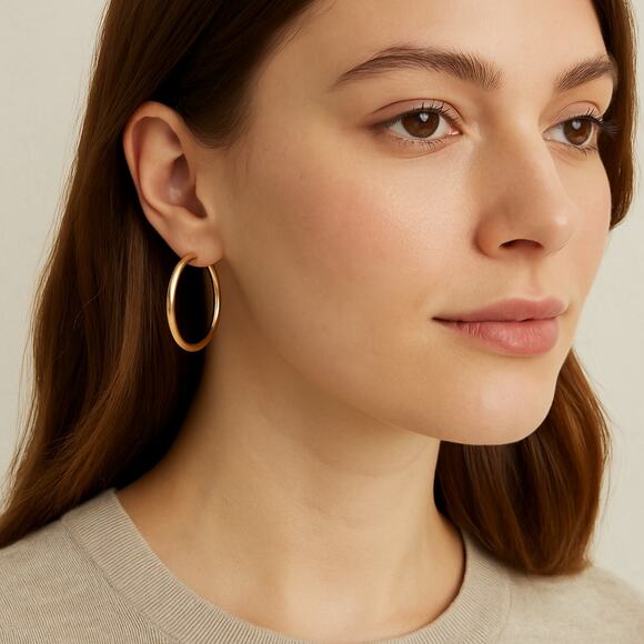 New Directions Gold Hoop Earrings Classic Everyday Style Jewelry - Picture 1 of 4